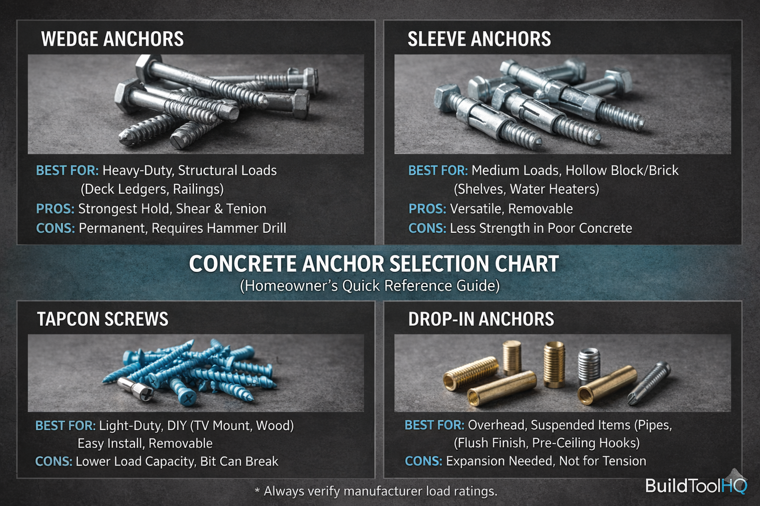 Concrete Anchor Selection Chart (Homeowner’s Quick Reference Guide)