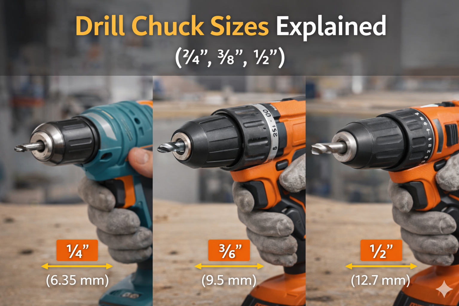 Drill Chuck Sizes Explained (¼”, ⅜”, ½”)
